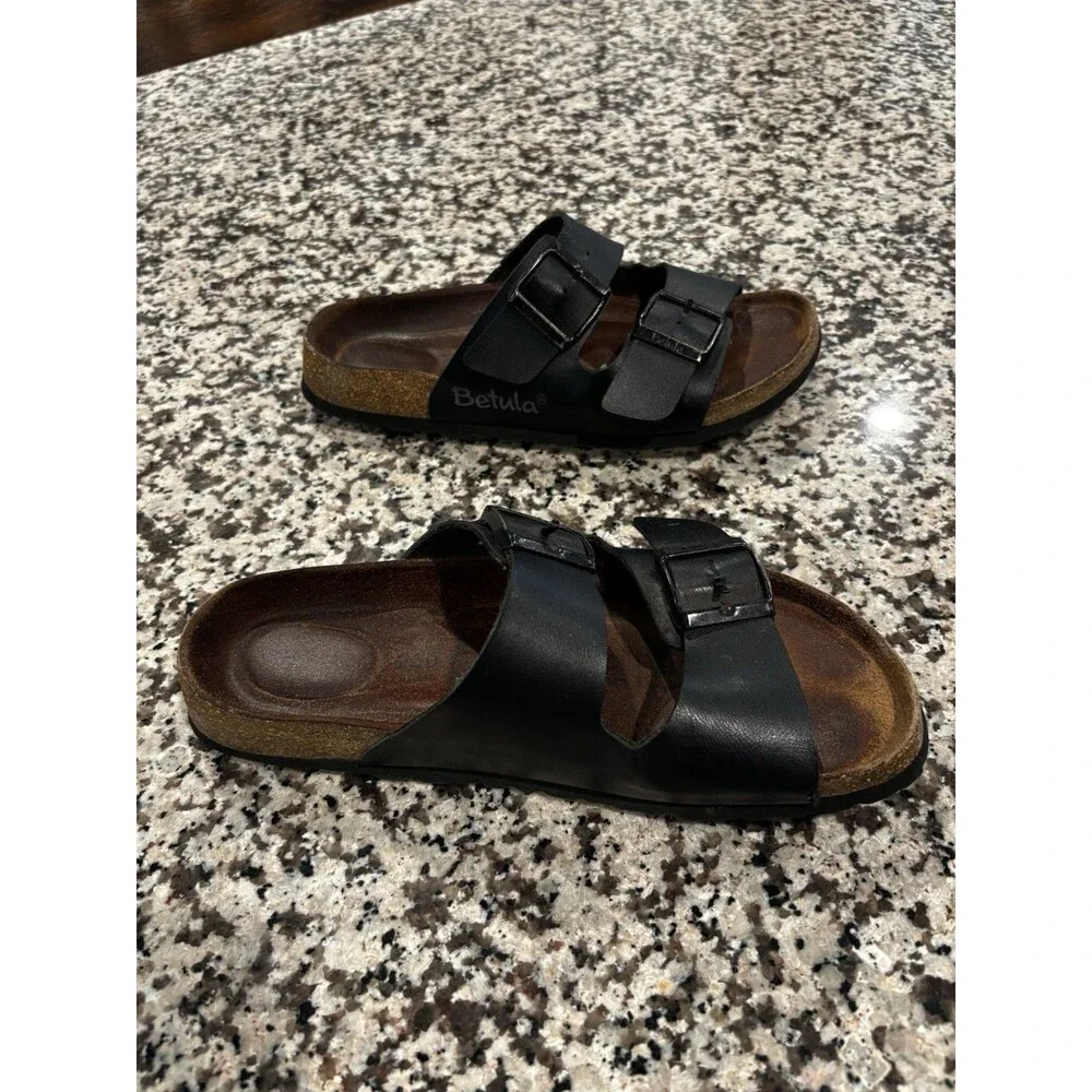 Birkenstock Betula Black Leather Two Strap Sandals Men 6 Women 8 Eur 39 - Picture 4 of 7